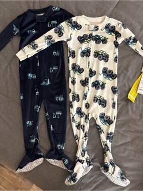 Carter's Monster Truck Footed One-Piece Sleepers - Navy & Cream